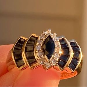 Blue Sapphires & Diamonds Gold Ring